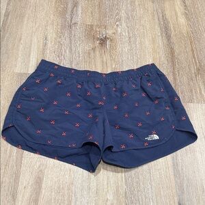 THE NORTH FACE WOMEN'S NAVY AXES PRINTED ELASTIC WAIST SIDE POCKETS SHORTS Sz XL